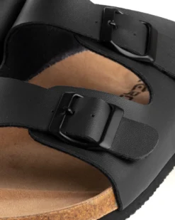 Sandalo Aperto Scarpe Ecopelle Ciabatta Uomo Unisex Sandali Doppia Fibbia Nero GIOSAL-S1203A