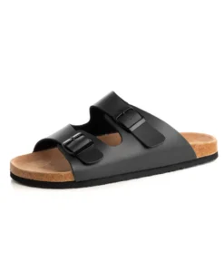 Sandalo Aperto Scarpe Ecopelle Ciabatta Uomo Unisex Sandali Doppia Fibbia Nero GIOSAL-S1203A