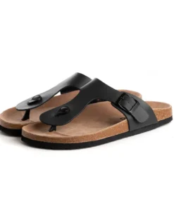 Sandalo Aperto Scarpe Ecopelle Ciabatta Uomo Unisex Sandali Infradito Fibbia Nero GIOSAL-S1211A