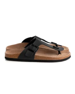 Sandalo Aperto Scarpe Ecopelle Ciabatta Uomo Unisex Sandali Infradito Fibbia Nero GIOSAL-S1211A