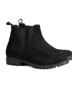 Scarpe Uomo Beatles Stivaletto Chelsea Camoscio Fondo Gomma Roccia Nero GIOSAL-S1300A