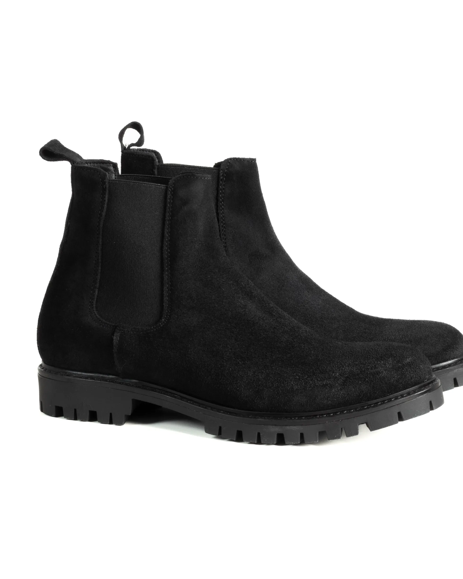 Scarpe Uomo Beatles Stivaletto Chelsea Camoscio Fondo Gomma Roccia Nero GIOSAL-S1300A
