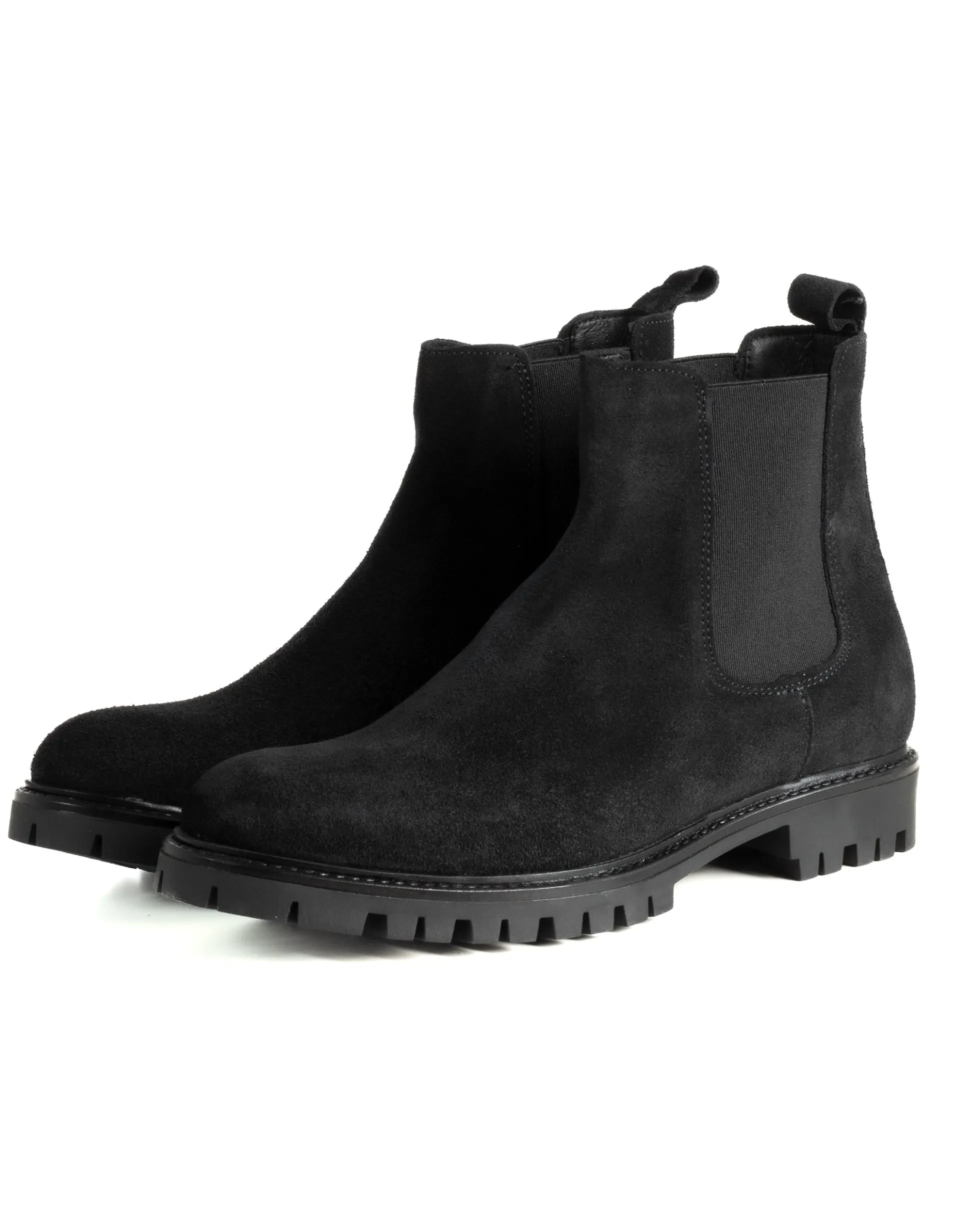 Scarpe Uomo Beatles Stivaletto Chelsea Camoscio Fondo Gomma Roccia Nero GIOSAL-S1300A