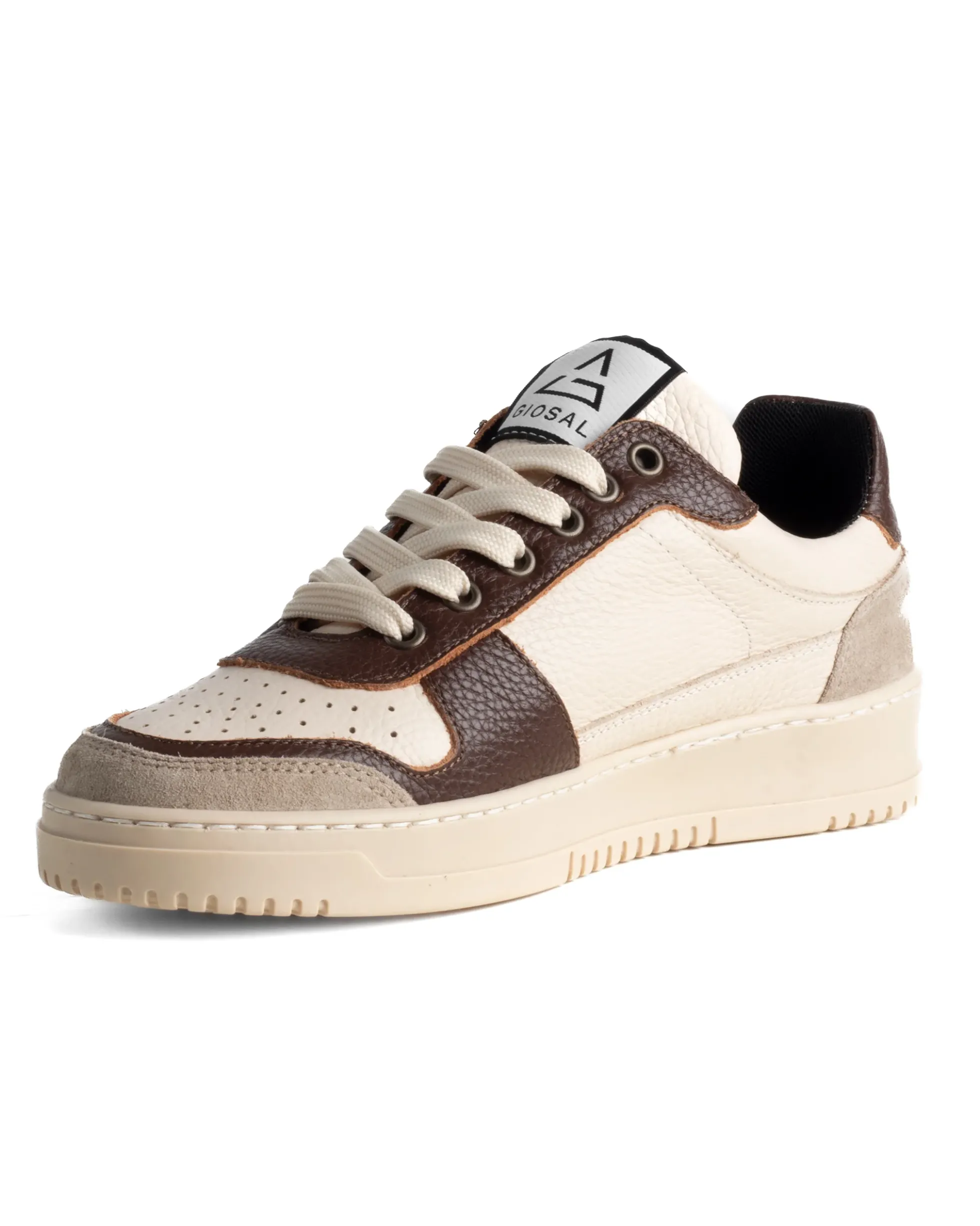 Scarpe Uomo Sneakers Beige Ecopelle Martellata Casual Sportive Pelle Bottolato Camoscio Marrone GIOSAL-S1285A