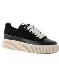 Scarpe Uomo Sneakers Camoscio Nero Beige Sportive Fondo Gomma Ampia GIOSAL-S1259A