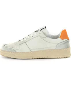 Scarpe Uomo Sneakers Ecopelle Camoscio Basic Bianco Arancione Casual Sportive GIOSAL-S1213A