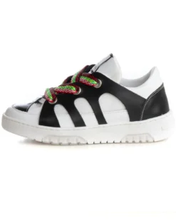 Scarpe Uomo Sneakers Ecopelle Bianco Nero Lacci Colorati Casual Sportive GIOSAL-S1228A