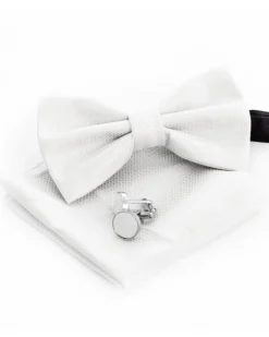 Set Papillon Gemelli Pochette Uomo Unisex Elegante Cerimonia Bianco GIOSAL-CP1112A