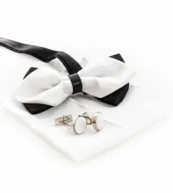 Set Papillon Gemelli Pochette Uomo Unisex Doppio Fiocco Bianco Nero Elegante Elegante Cerimonia GIOSAL-CP1080A