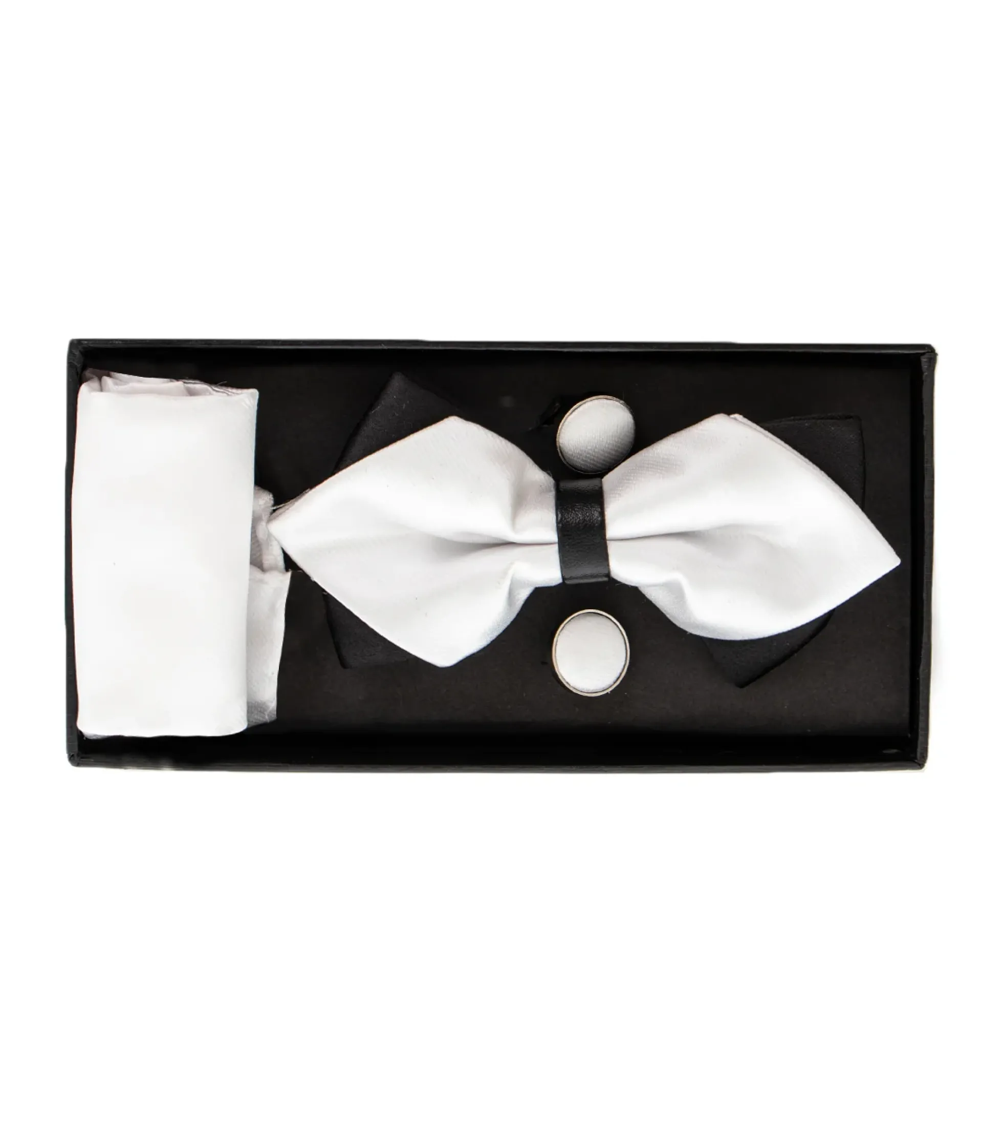 Set Papillon Gemelli Pochette Uomo Unisex Doppio Fiocco Bianco Nero Elegante Elegante Cerimonia GIOSAL-CP1080A