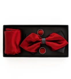 Set papillon pochette gemelli uomo unisex elegante cerimonia rosso GIOSAL-CP1156A
