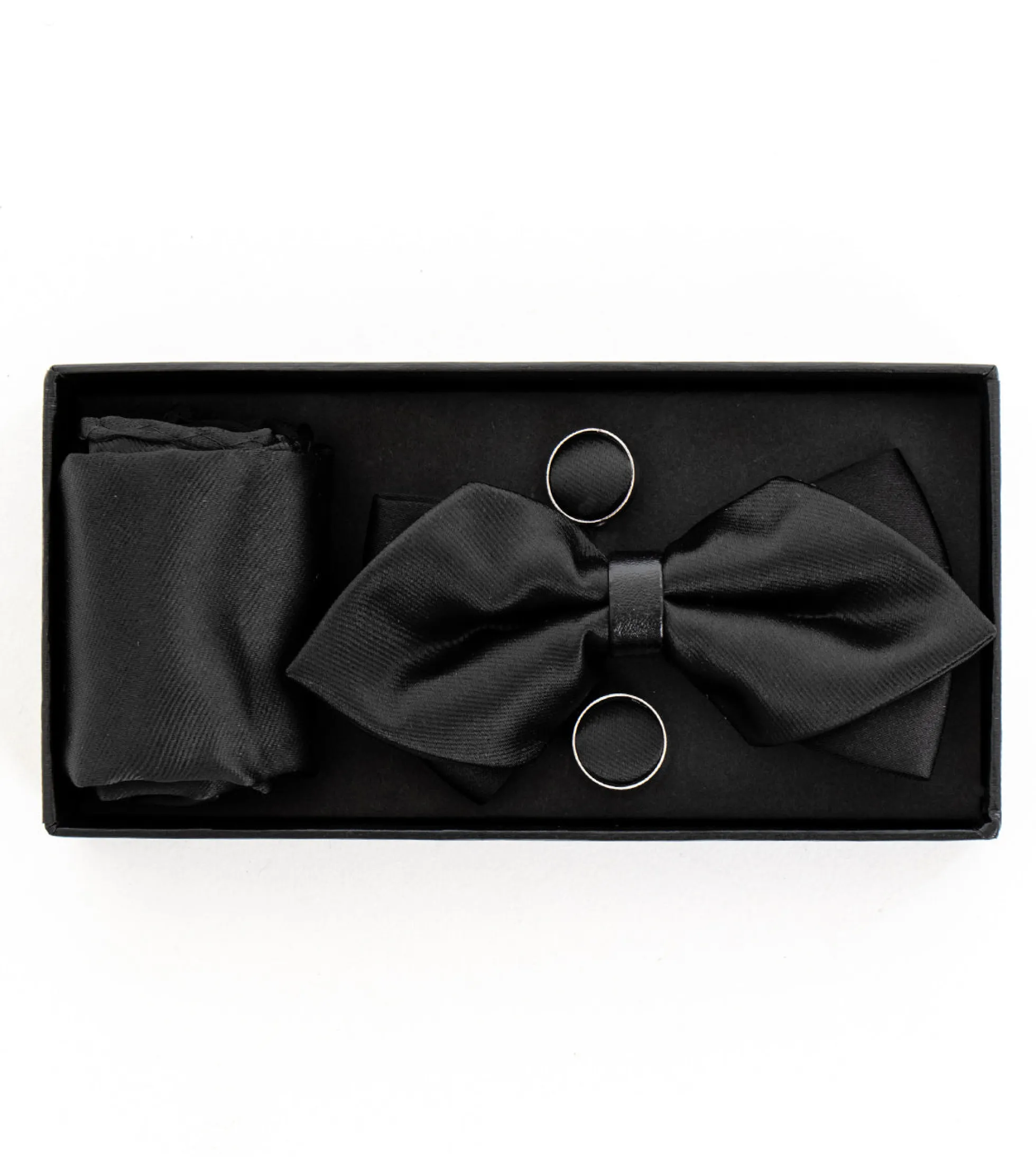 Set Papillon Pochette Gemelli Uomo Unisex Elegante Cerimonia Nero GIOSAL-CP1078A