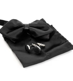 Set Papillon Pochette Gemelli Uomo Unisex Elegante Cerimonia Nero GIOSAL-CP1078A