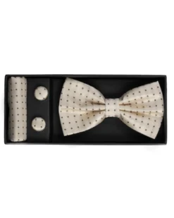 Set pochette papillon gemelli uomo unisex elegante cerimonia pois panna GIOSAL-CP1166A