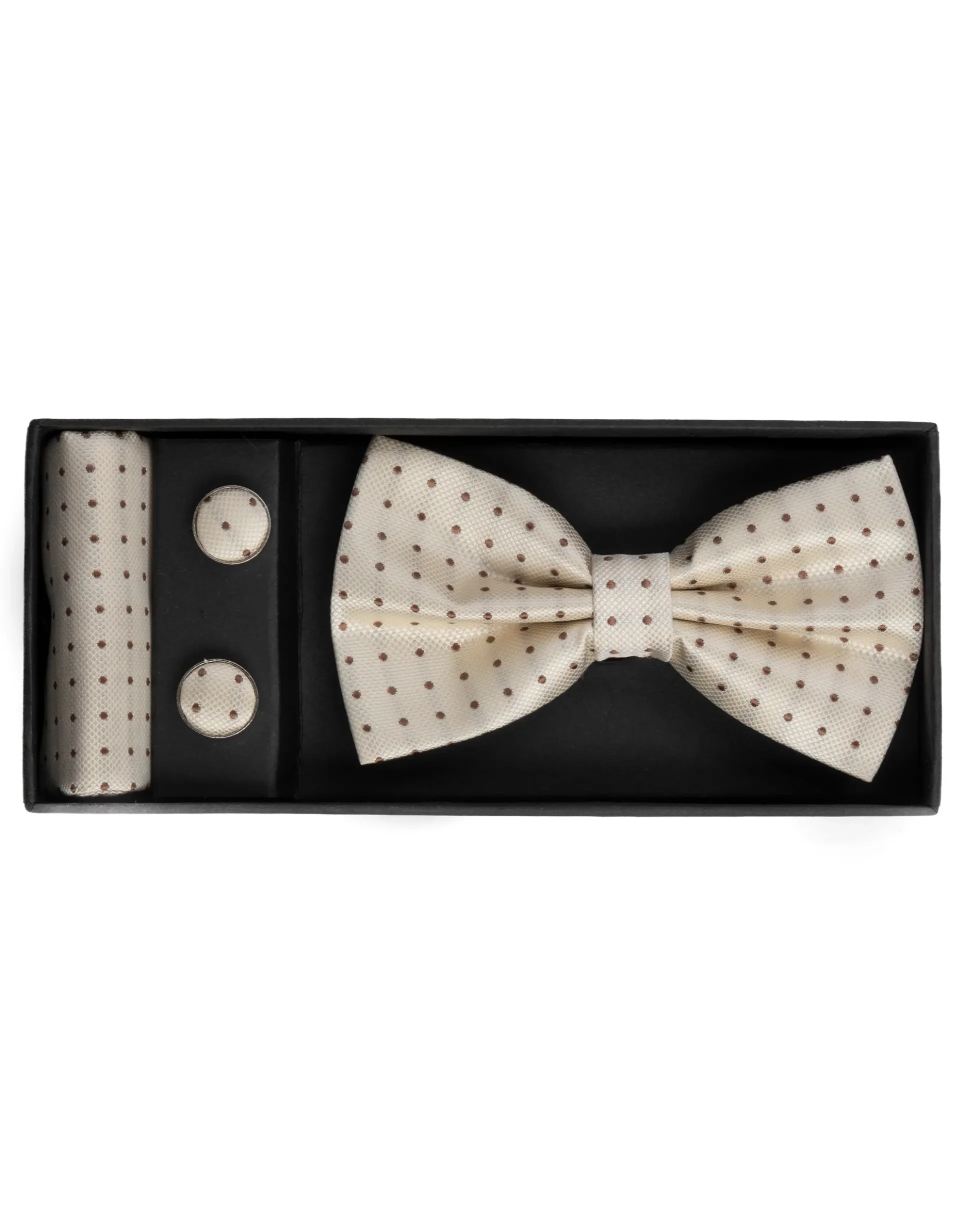 Set pochette papillon gemelli uomo unisex elegante cerimonia pois panna GIOSAL-CP1166A