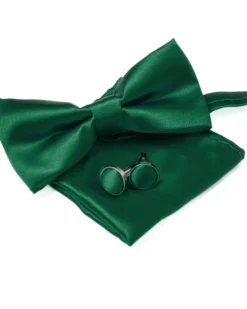 Set Pochette Papillon Gemelli Uomo Unisex Elegante Classico Cerimonia Tinta Unita Verde GIOSAL-CP1129A