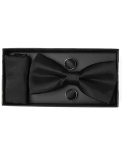 Set Pochette Papillon Gemelli Uomo Unisex Elegante Classico Cerimonia Tinta Unita Nero GIOSAL-CP1127A