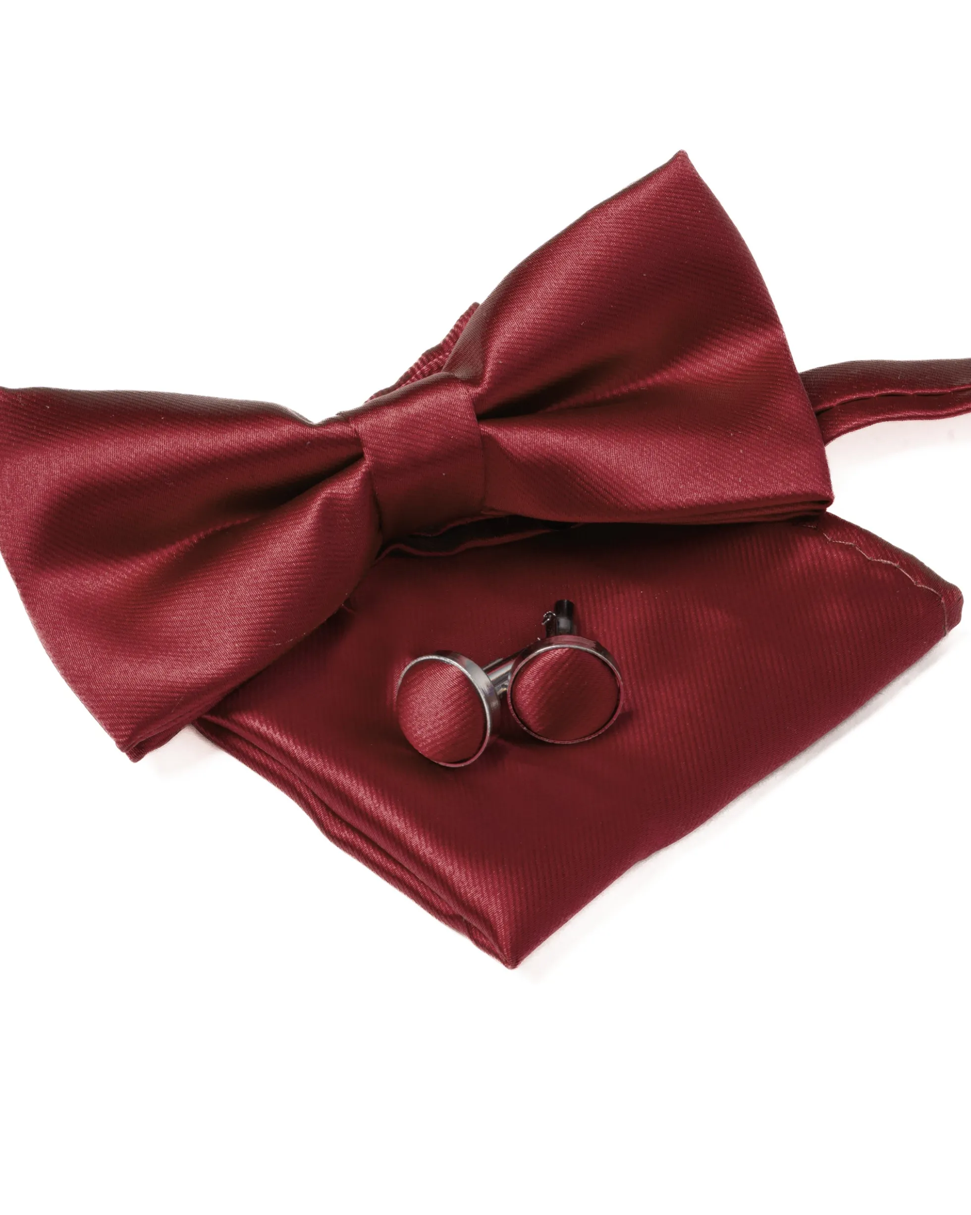 Set Pochette Papillon Gemelli Uomo Unisex Elegante Classico Cerimonia Tinta Unita Bordeaux GIOSAL-CP1126A