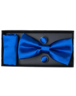 Set Pochette Papillon Gemelli Uomo Unisex Elegante Classico Cerimonia Tinta Unita Blu Royal GIOSAL-CP1125A