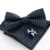 Set Pochette Papillon Gemelli Uomo Unisex Blu Scuro Elegante Classico Fantasia Pois Cerimonia GIOSAL-CP1122A