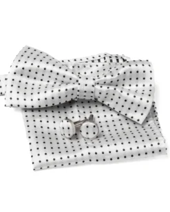 Set Pochette Papillon Gemelli Uomo Unisex Elegante Cerimonia Pois Bianco GIOSAL-CP1123A