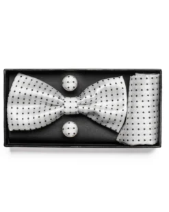 Set Pochette Papillon Gemelli Uomo Unisex Elegante Cerimonia Pois Bianco GIOSAL-CP1123A