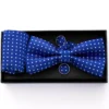 Set Pochette Papillon Gemelli Uomo Unisex Blu Royal Elegante Classico Fantasia Pois Cerimonia GIOSAL-CP1050A