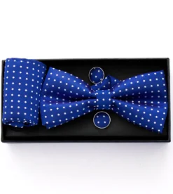 Set Pochette Papillon Gemelli Uomo Unisex Blu Royal Elegante Classico Fantasia Pois Cerimonia GIOSAL-CP1050A