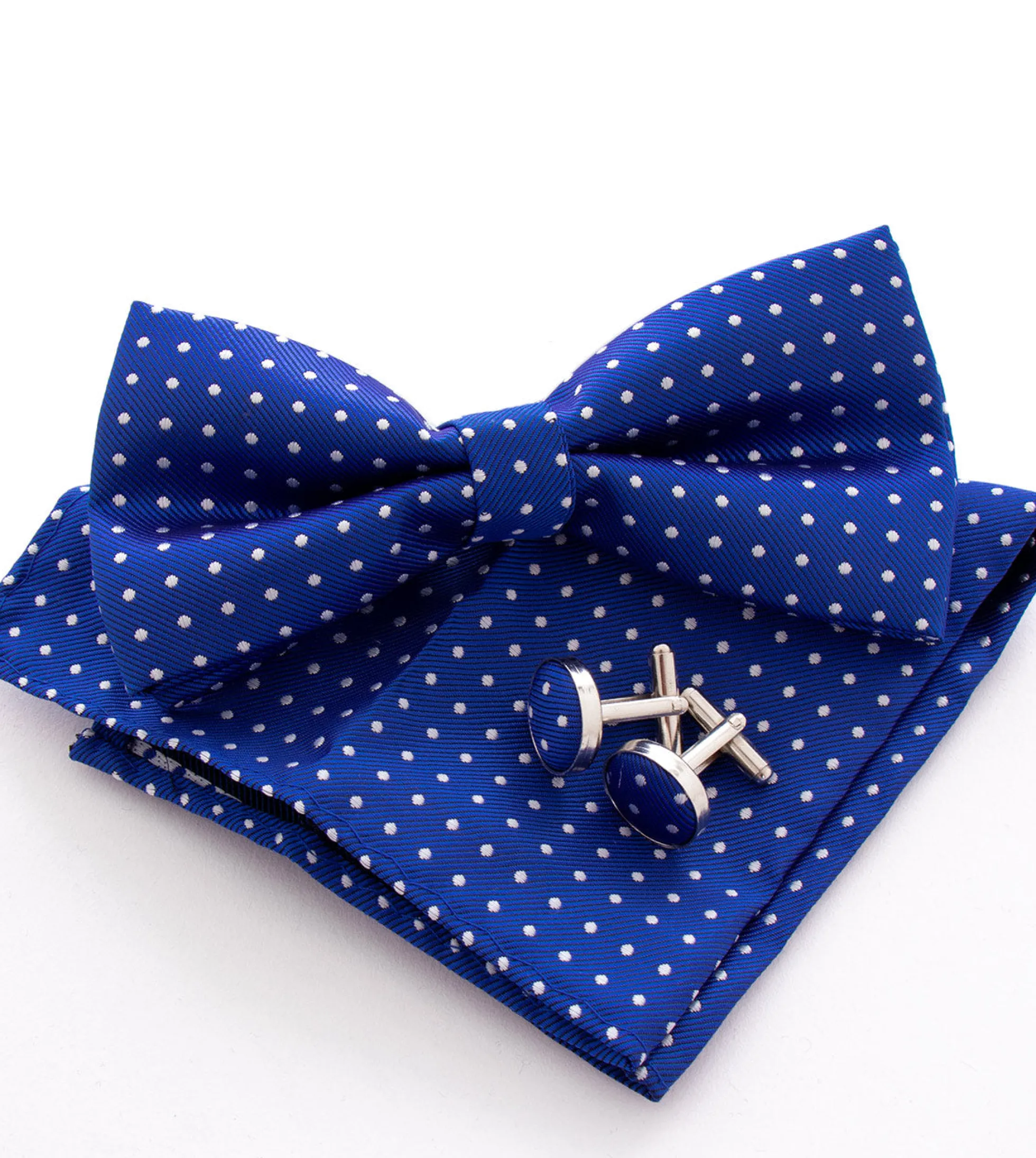 Set Pochette Papillon Gemelli Uomo Unisex Blu Royal Elegante Classico Fantasia Pois Cerimonia GIOSAL-CP1050A