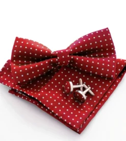 Set Pochette Papillon Gemelli Uomo Unisex Elegante Cerimonia Pois Rosso GIOSAL-CP1052A