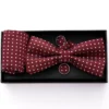 Set Pochette Papillon Gemelli Uomo Unisex Elegante Cerimonia Pois Bordeaux GIOSAL-CP1051A