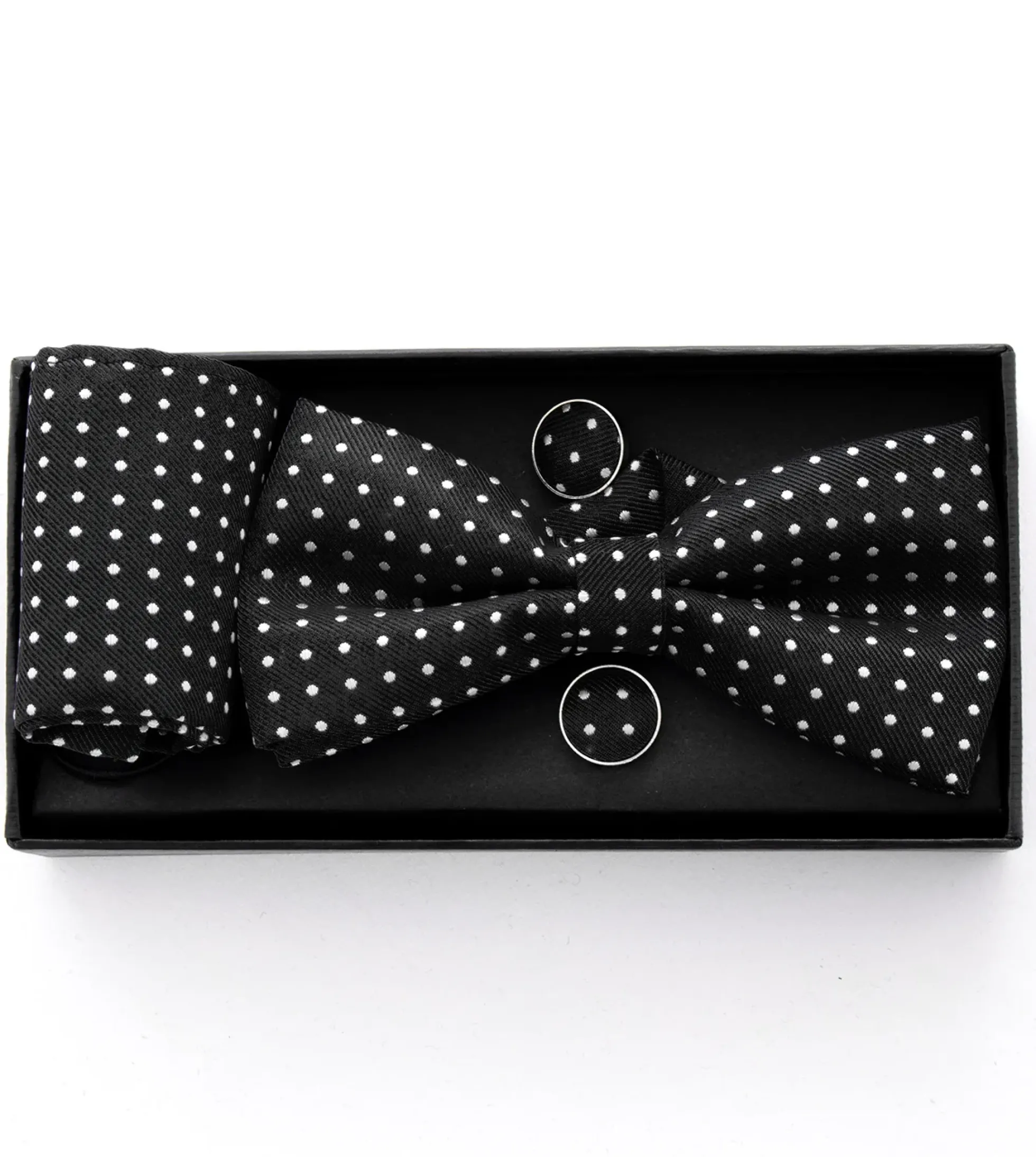 Set Pochette Papillon Gemelli Uomo Unisex Nero Elegante Classico Fantasia Pois Cerimonia GIOSAL-CP1054A