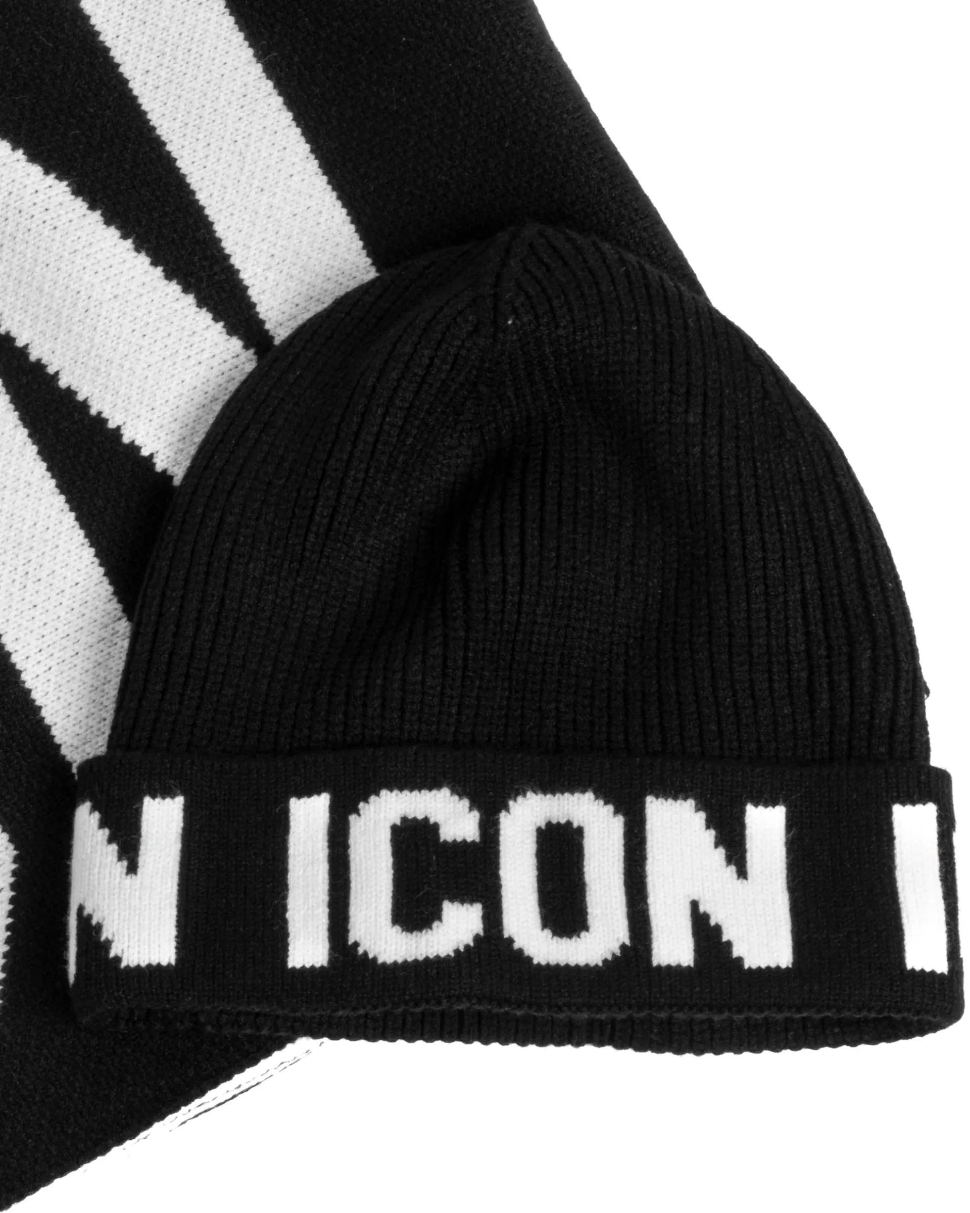 Set Sciarpa Cappello Zuccotto Logo Nero Bianco ICON ICXF2W6BOX3