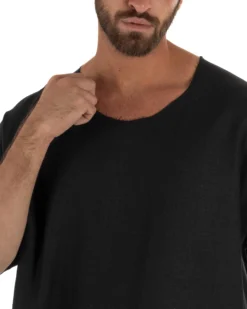 T-shirt casacca uomo lino girocollo over fit sfrangiata nero GIOSAL-TS3281A