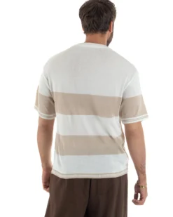 T-Shirt filo uomo girocollo rigata bicolore beige bianco BlackSunday-TS3255A