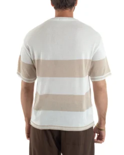 T-Shirt filo uomo girocollo rigata bicolore beige bianco BlackSunday-TS3255A