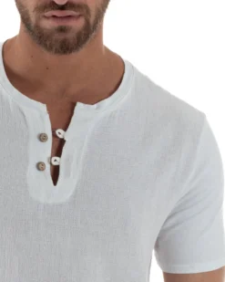 T-shirt serafino maglia cotone bottoncini bianco GIOSAL-TS3121A