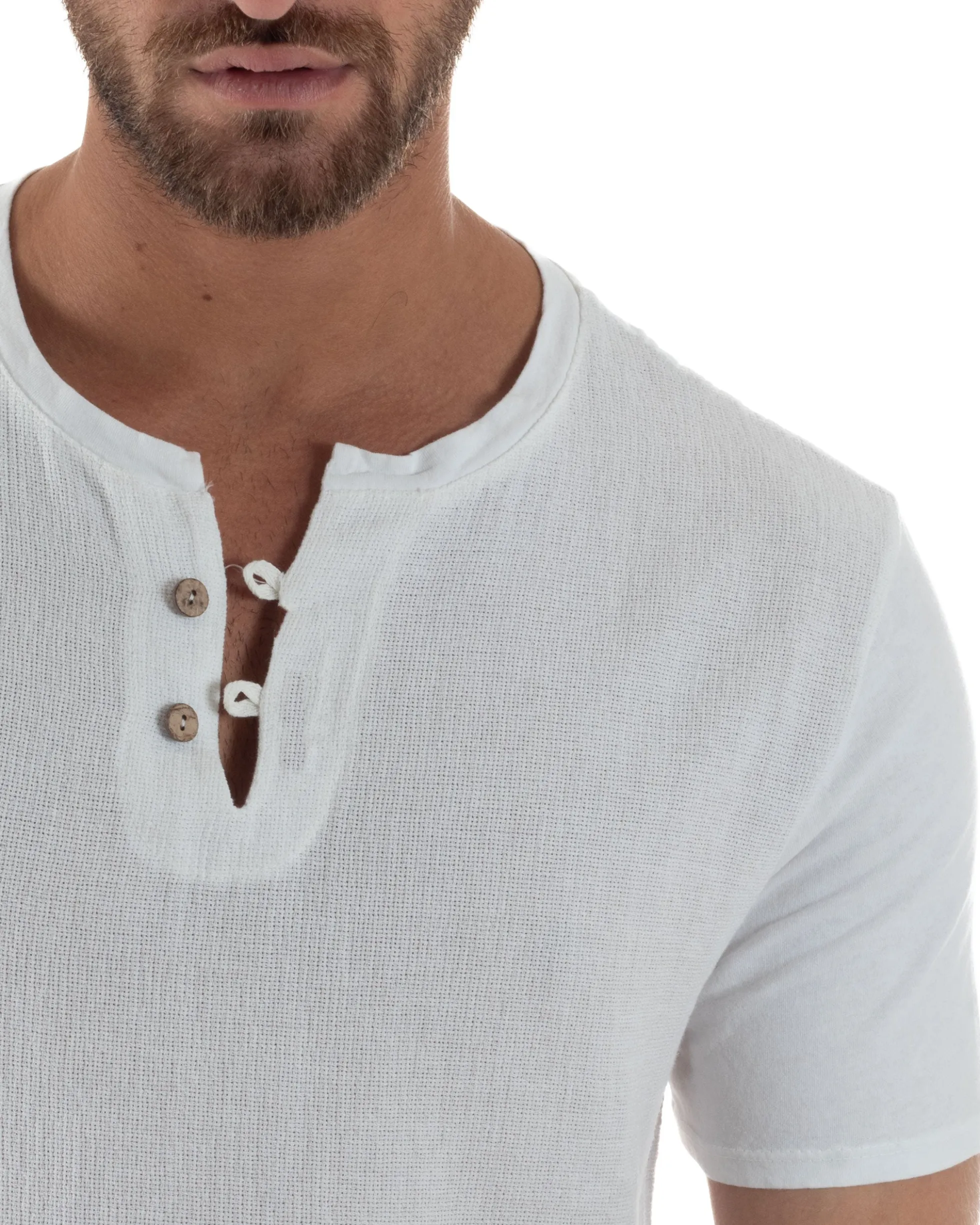 T-shirt serafino maglia cotone bottoncini bianco GIOSAL-TS3121A