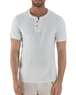 T-shirt serafino maglia cotone bottoncini bianco GIOSAL-TS3121A