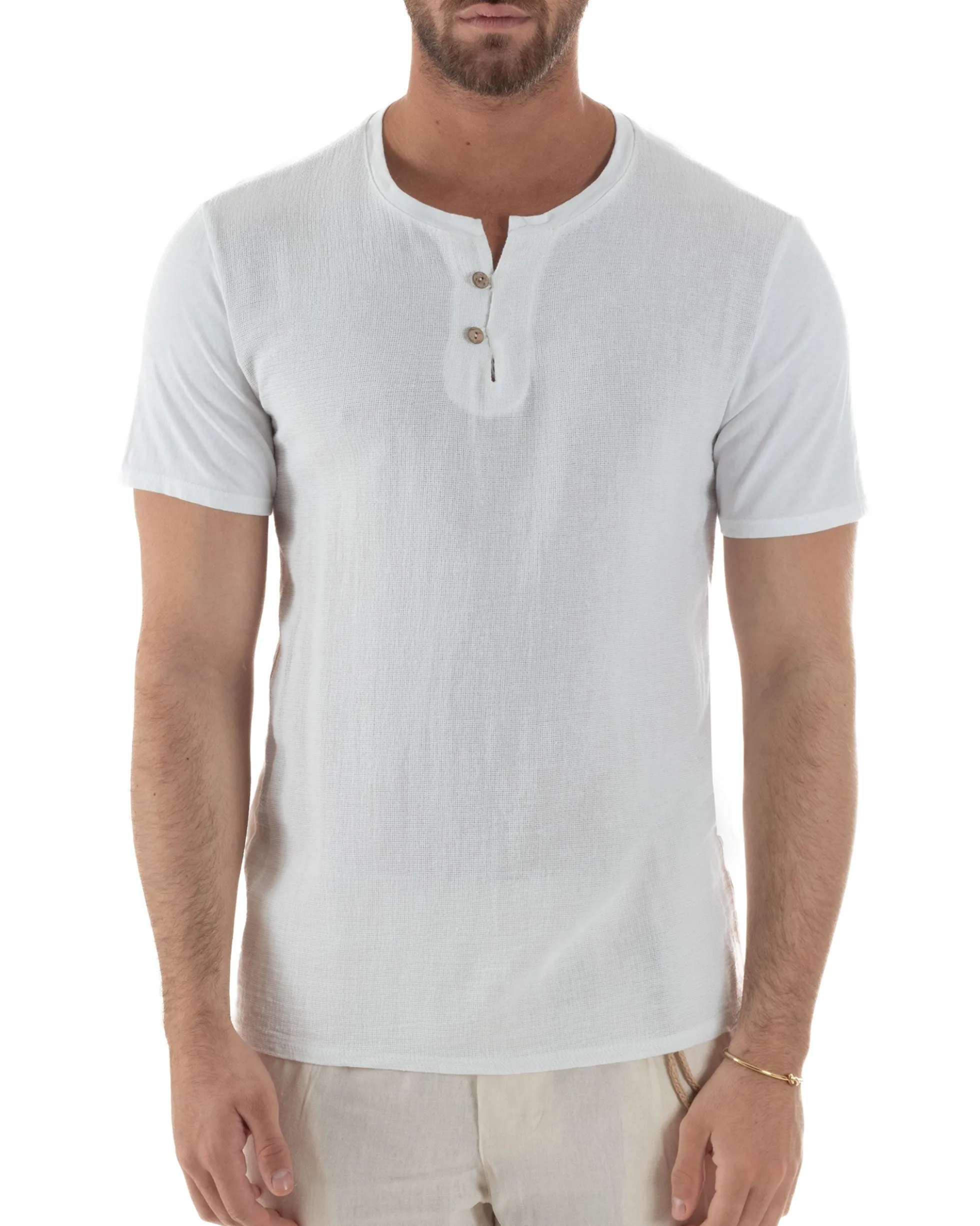 T-shirt serafino maglia cotone bottoncini bianco GIOSAL-TS3121A