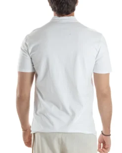 T-shirt Serafino Taglio Vivo Collo Coreano Sfrangiato Bianco GIOSAL-TS3142A