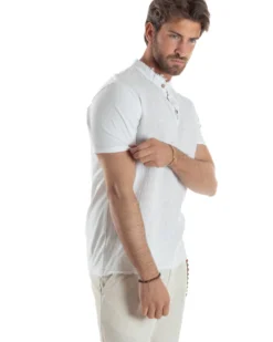T-shirt Serafino Taglio Vivo Collo Coreano Sfrangiato Bianco GIOSAL-TS3142A