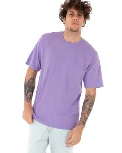 T-shirt Uomo Basic Tinta Unita Lilla Girocollo Manica Corta Casual Spacchi GIOSAL-TS2939A