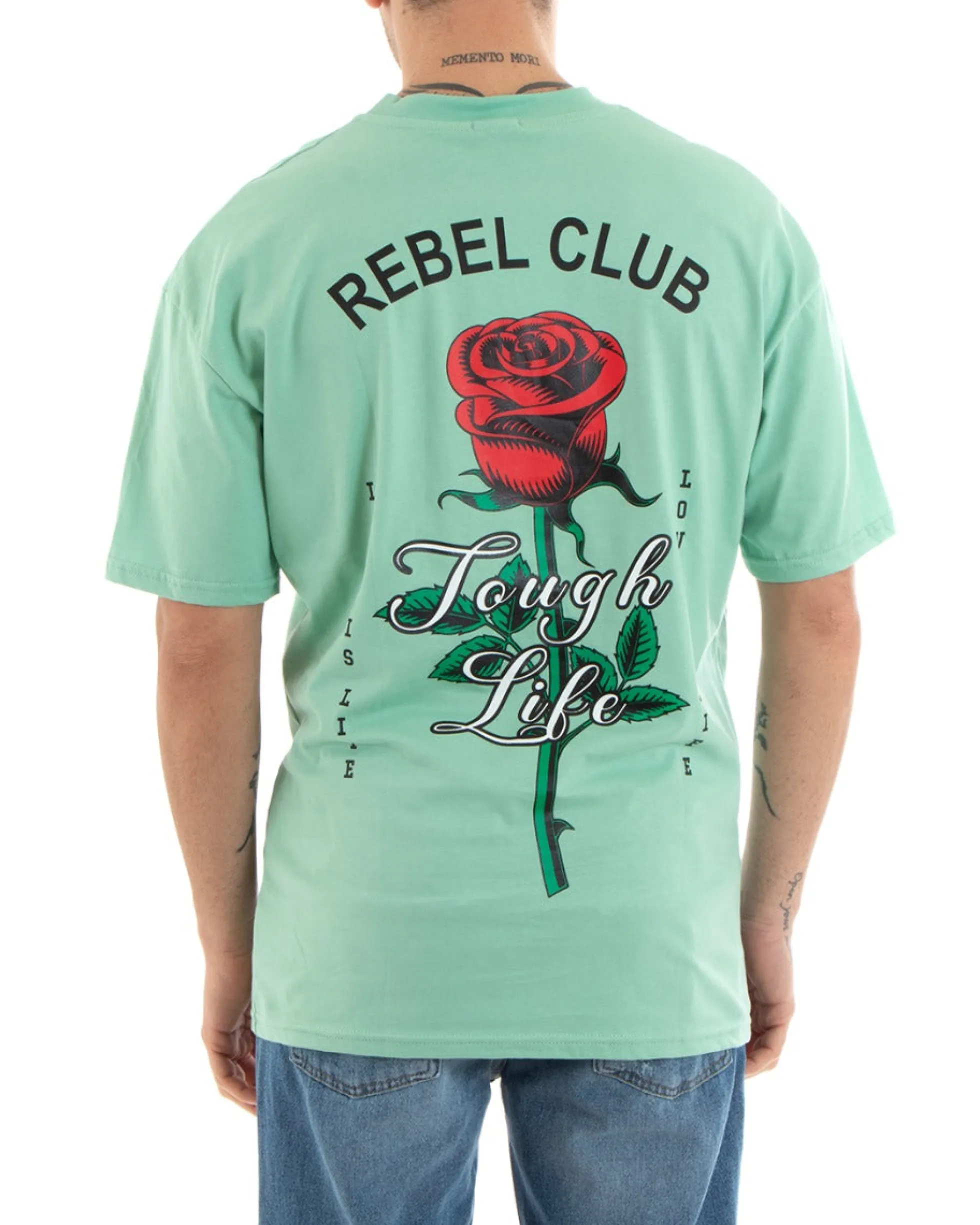 T-Shirt Uomo Con Stampa Maglia Manica Corta Girocollo Cotone Verde Acqua GIOSAL - TS2906A