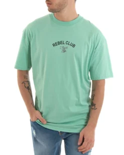 T-Shirt Uomo Con Stampa Maglia Manica Corta Girocollo Cotone Verde Acqua GIOSAL - TS2906A