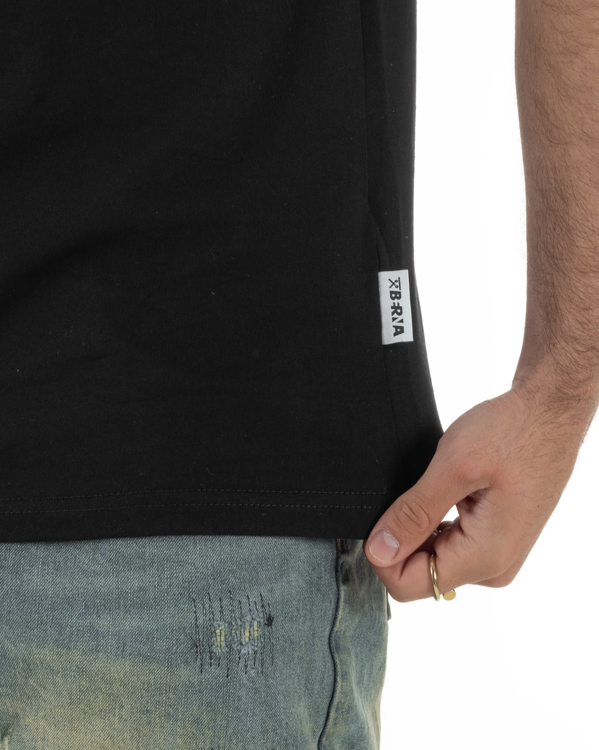 T-shirt uomo cotone logata regular fit basic nero BERNA M-261062