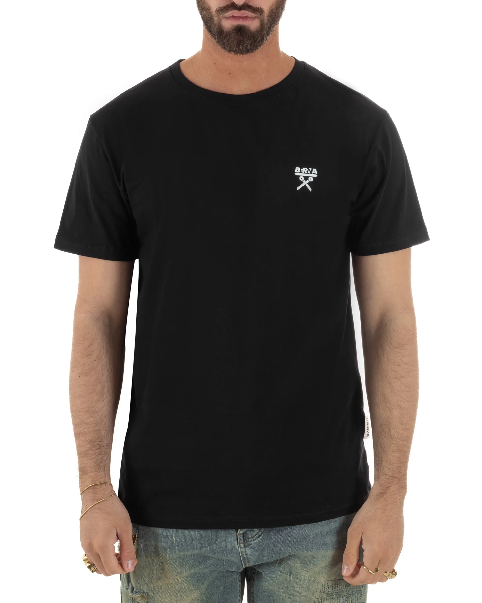 T-shirt uomo cotone logata regular fit basic nero BERNA M-261062