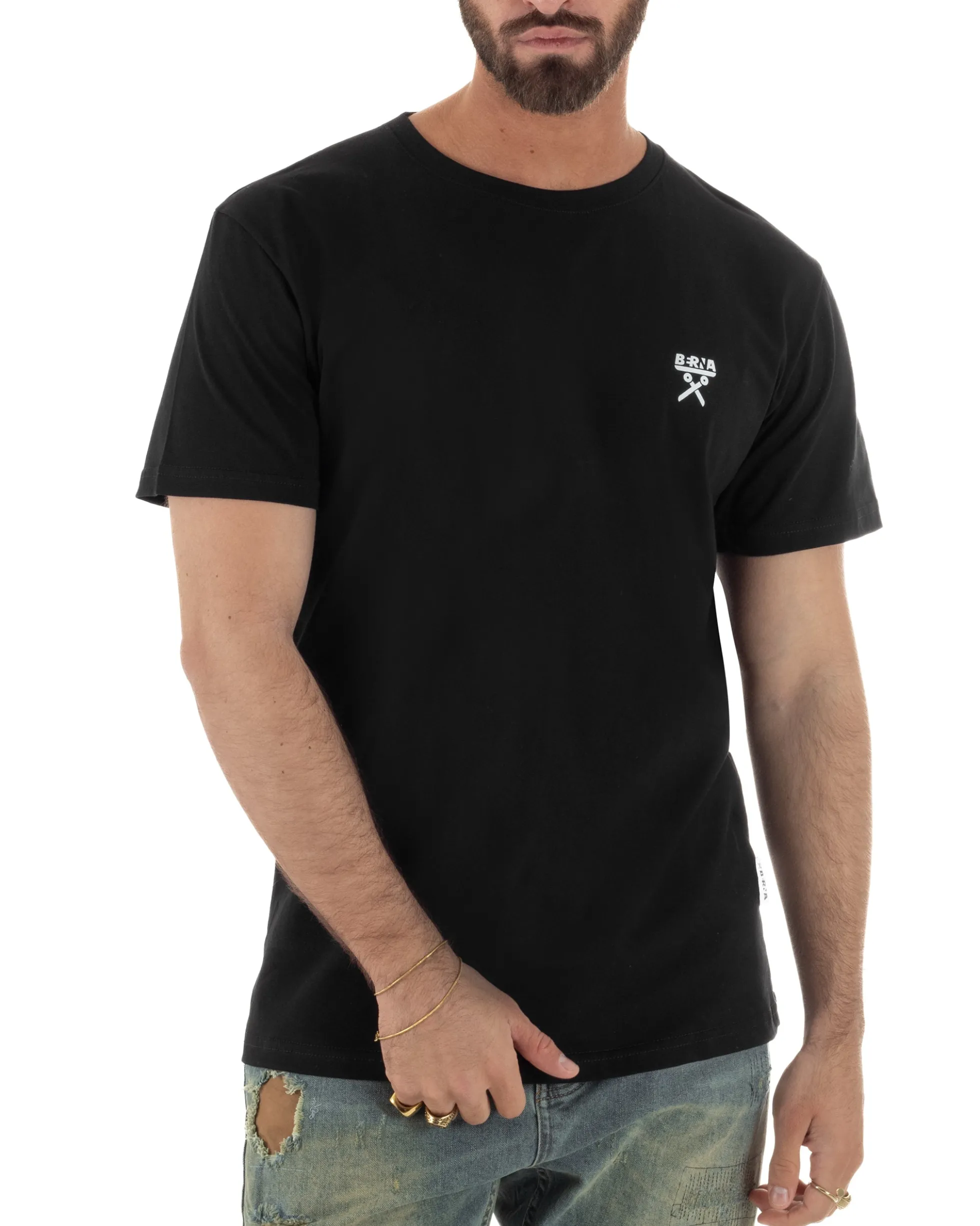 T-shirt uomo cotone logata regular fit basic nero BERNA M-261062