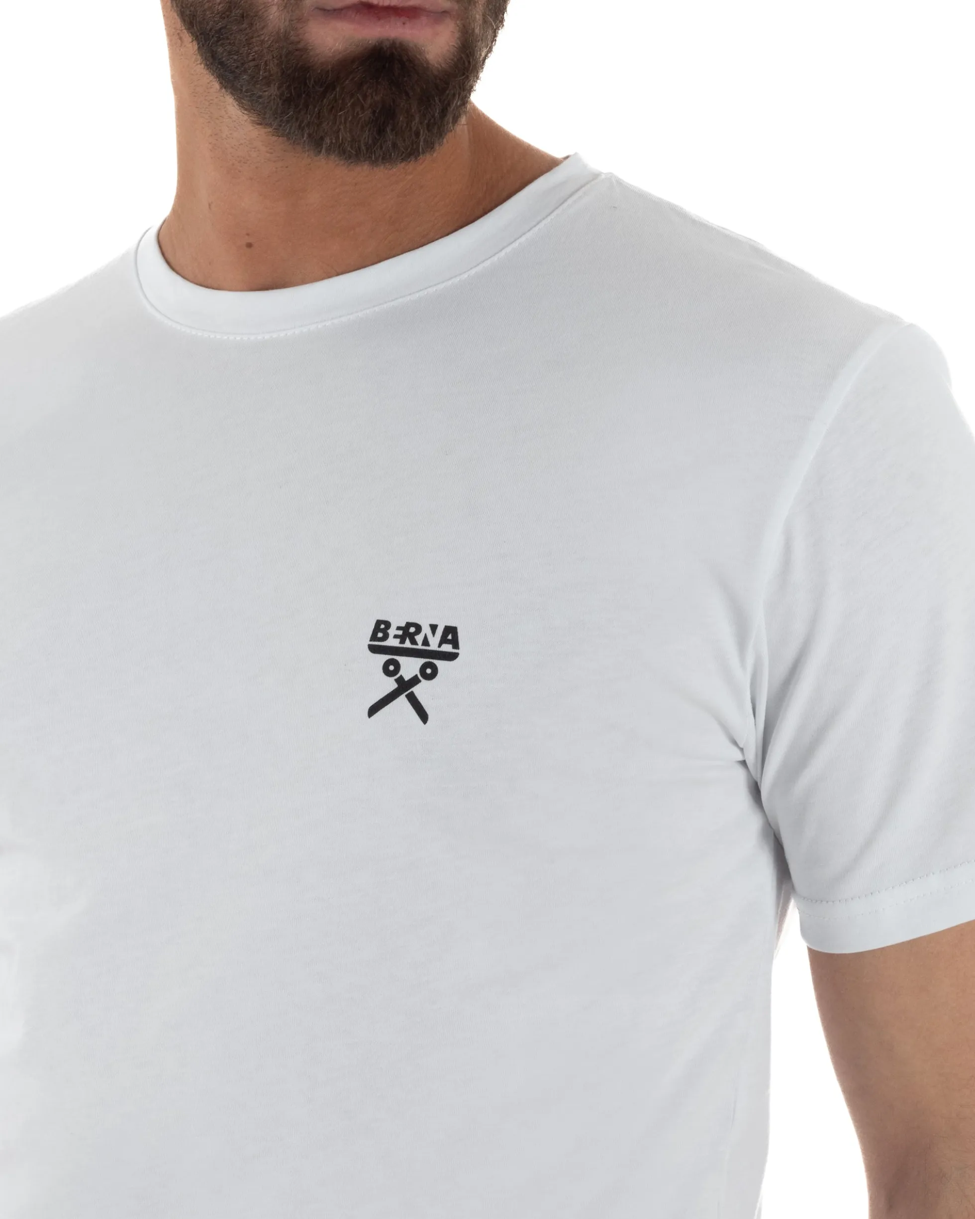 T-shirt uomo cotone logata regular fit basic bianco BERNA M-261062
