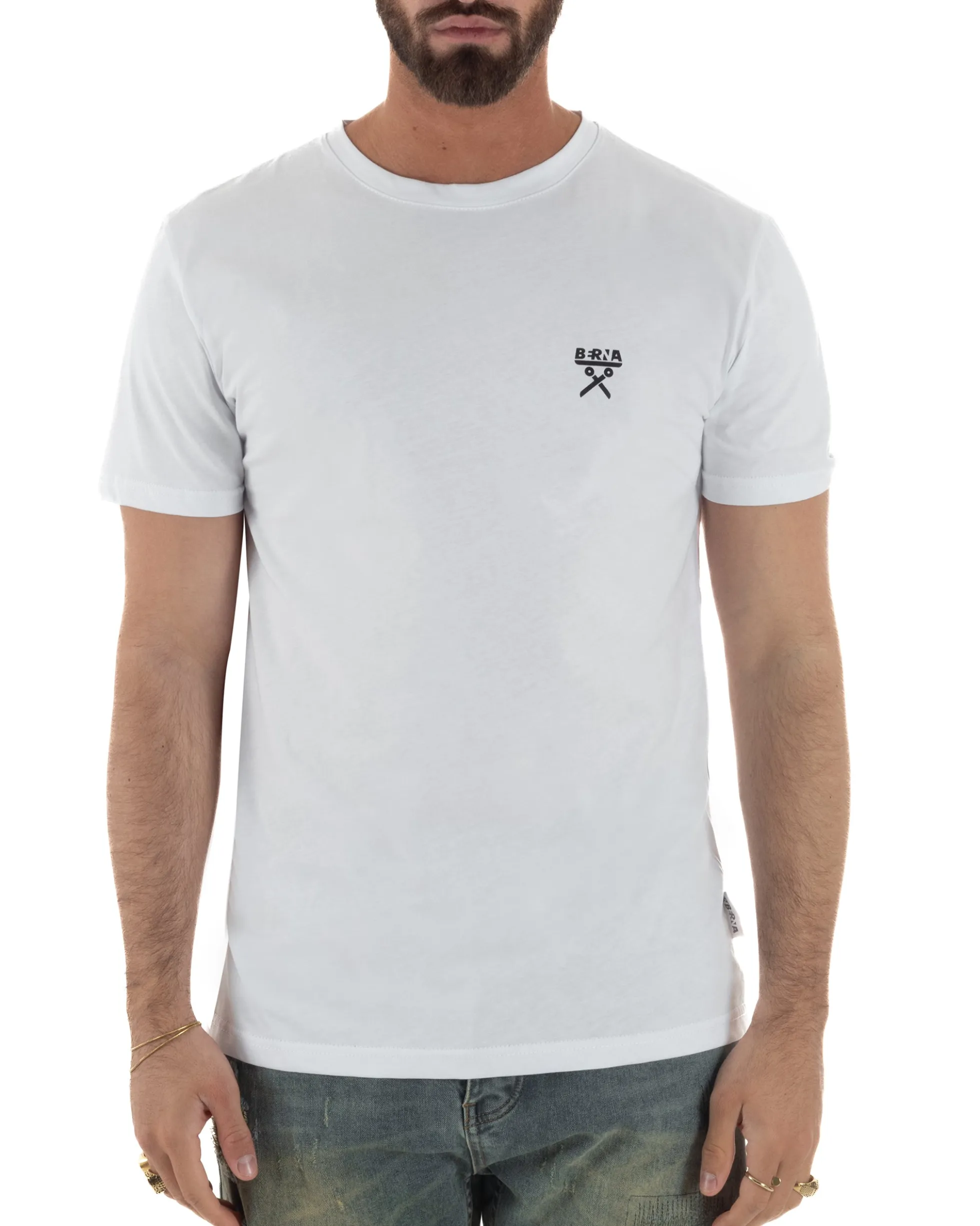T-shirt uomo cotone logata regular fit basic bianco BERNA M-261062